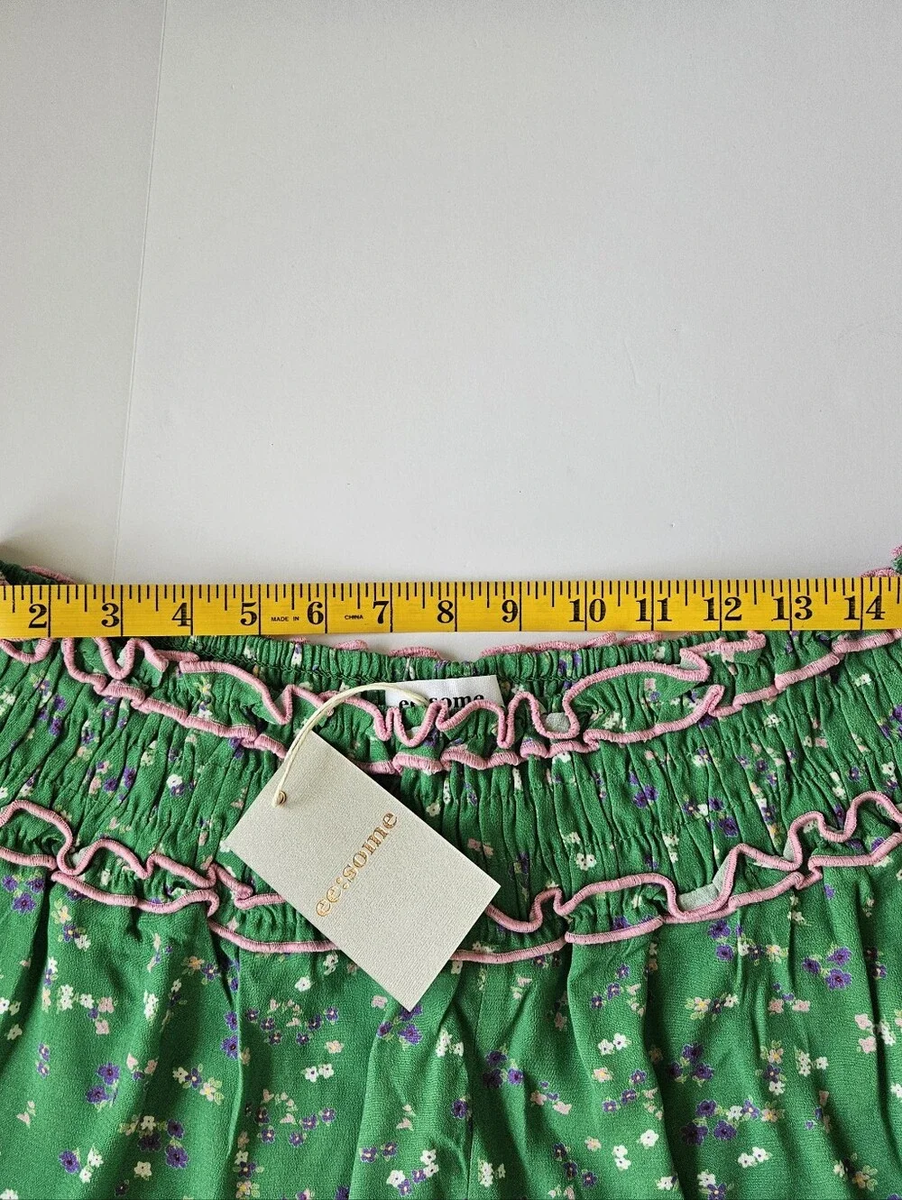 ee:some Floral 2 Piece Set Medium Green Tank Top Shorts Lace Trim Cottagecore